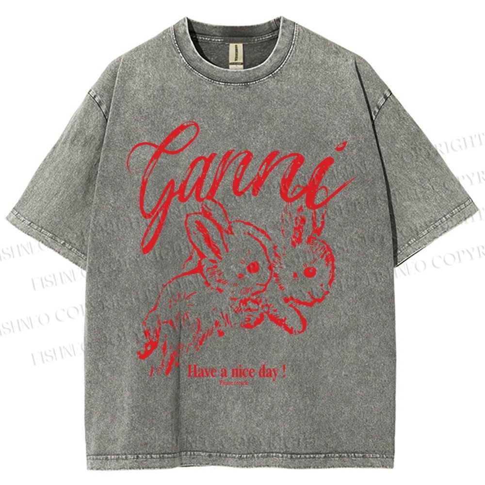 Unisex Relaxing Rabbit Printed Washed Tee
