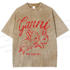 Unisex Relaxing Rabbit Printed Washed Tee