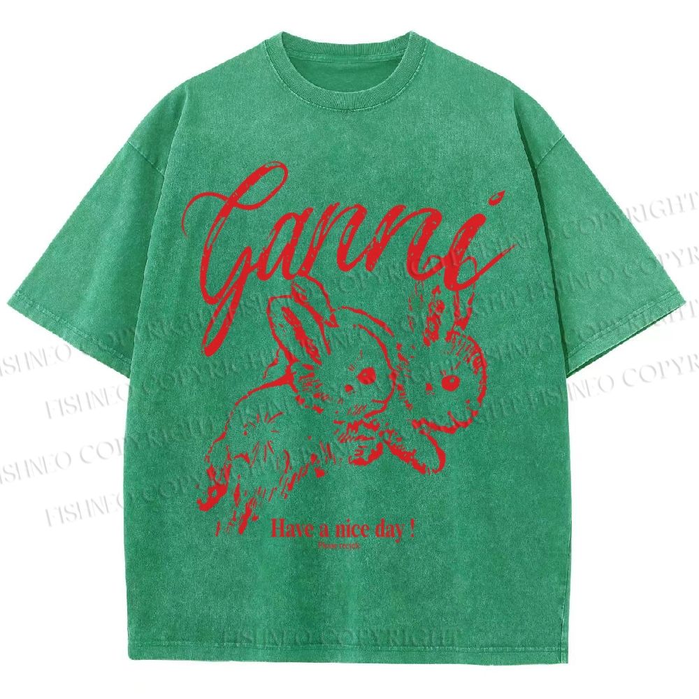 Unisex Relaxing Rabbit Printed Washed Tee