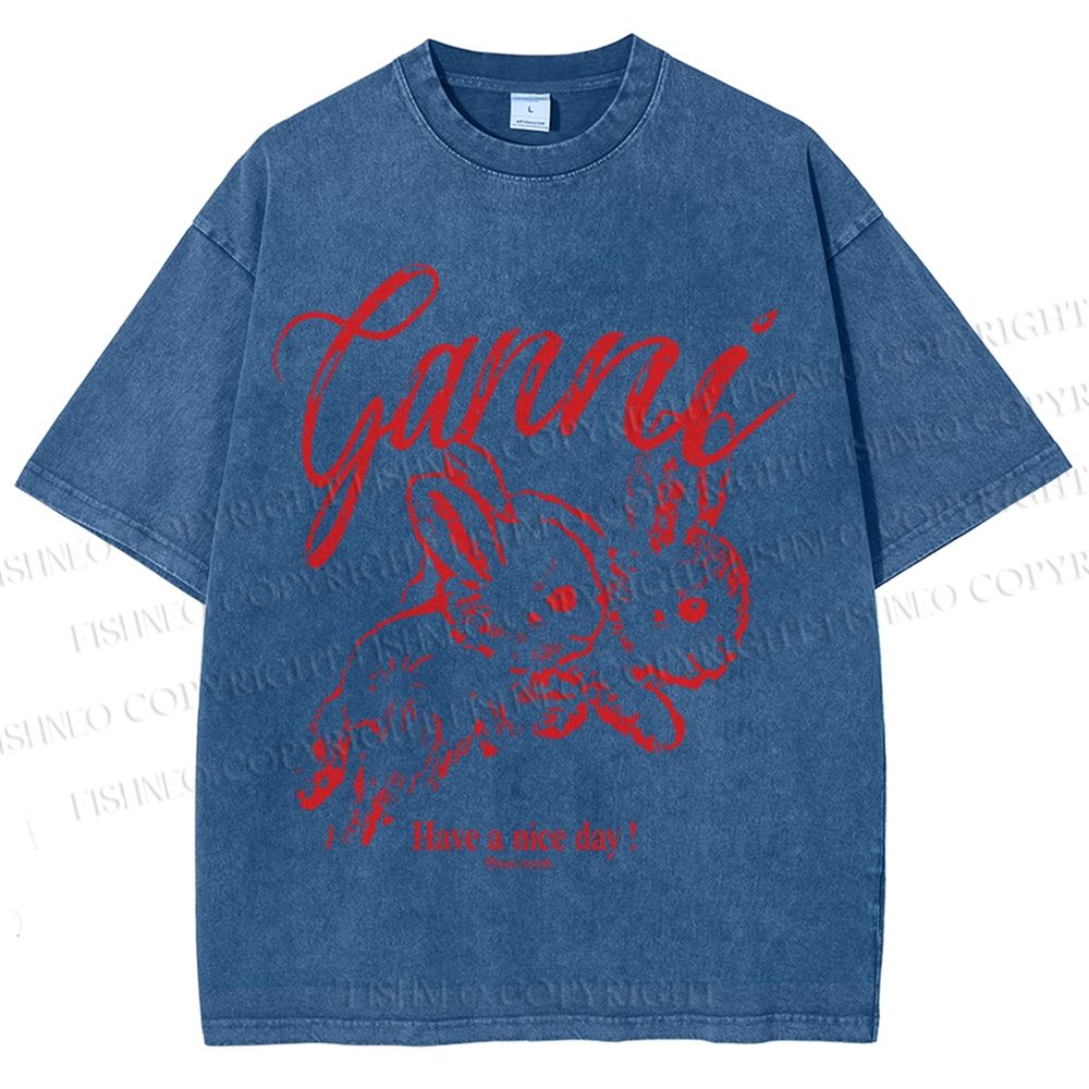 Unisex Relaxing Rabbit Printed Washed Tee