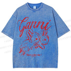 Unisex Relaxing Rabbit Printed Washed Tee