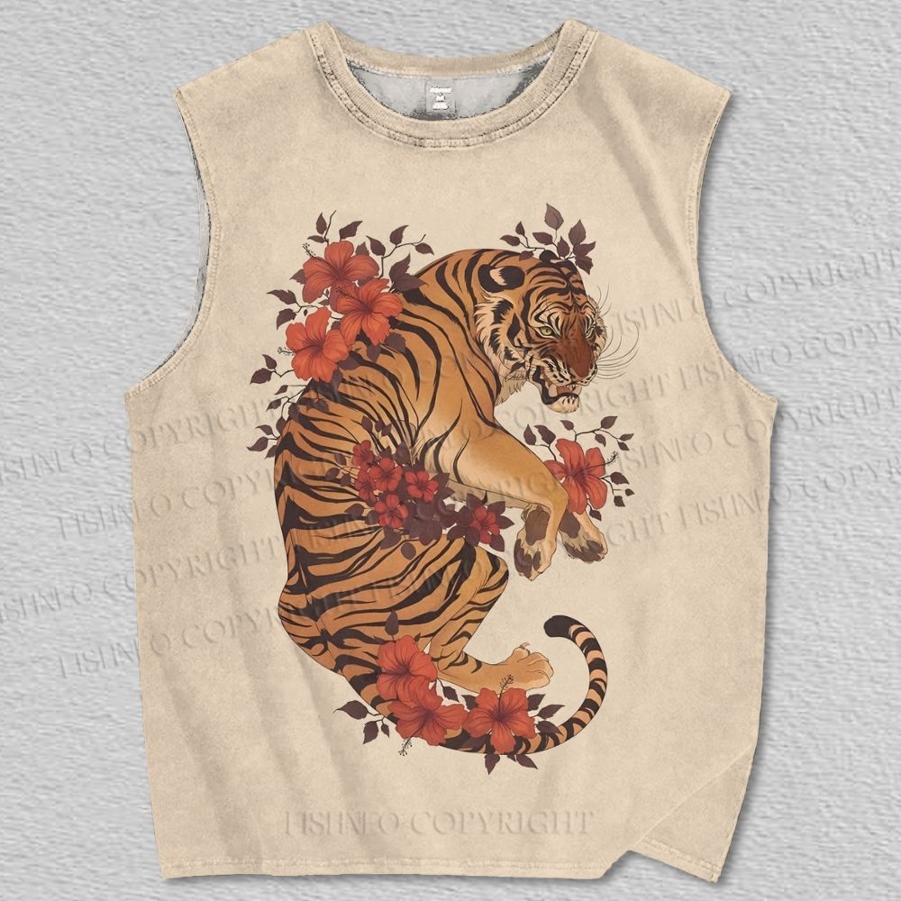 Unisex Tiger Flower Printed Tank Top