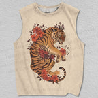 Unisex Tiger Flower Printed Tank Top