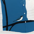White Cat With Bird in Blue Night Hawaiian Shirt