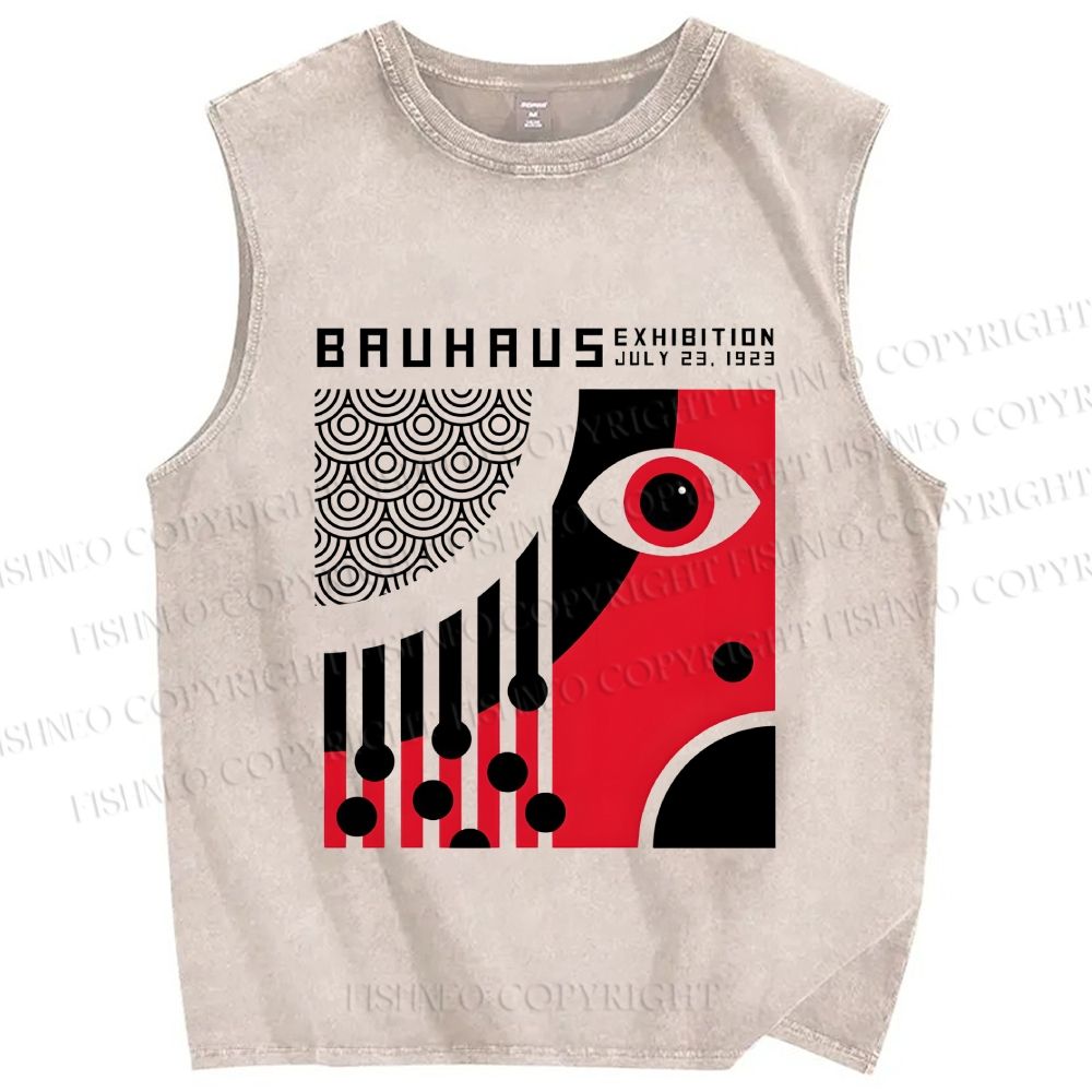 Unisex Bauhaus Eye Design Printed Washed Tank Top