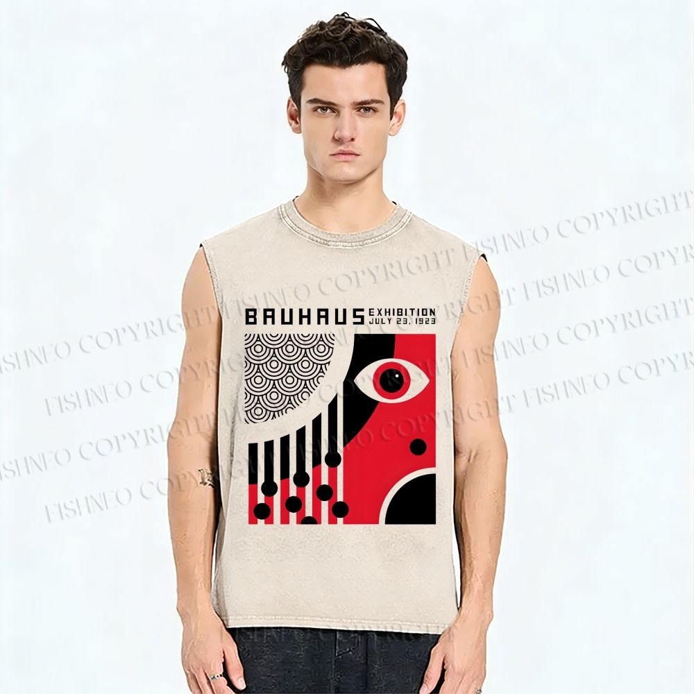 Unisex Bauhaus Eye Design Printed Washed Tank Top