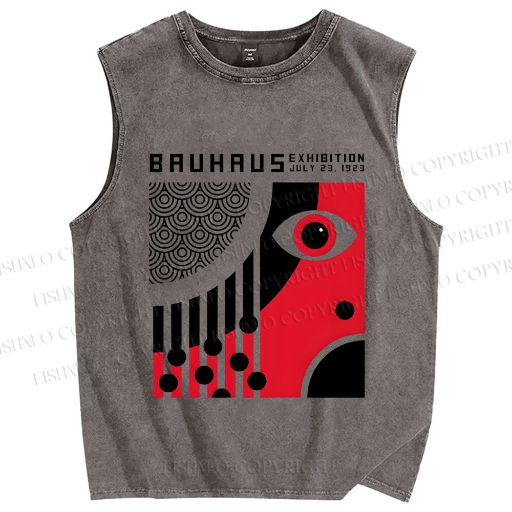 Unisex Bauhaus Eye Design Printed Washed Tank Top