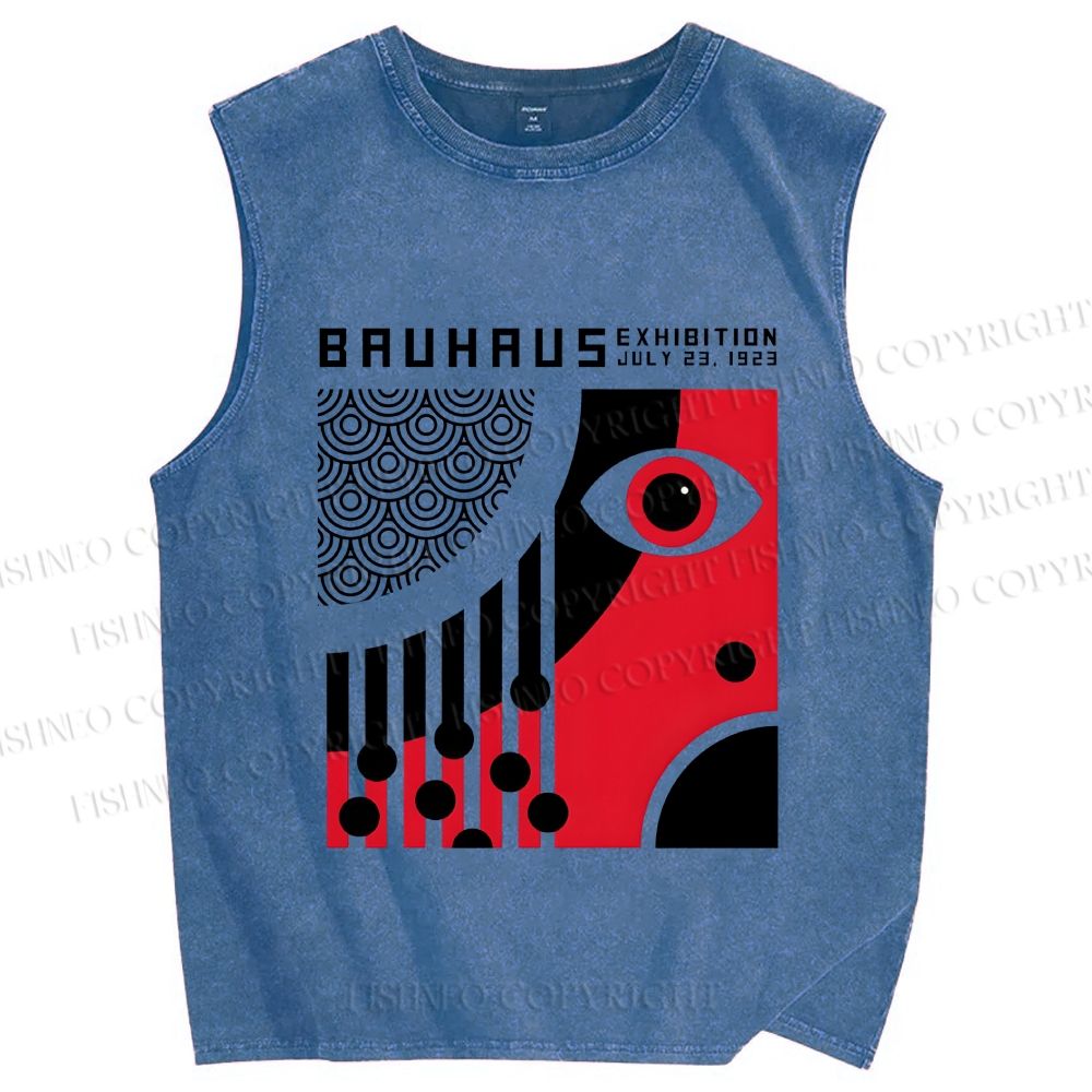 Unisex Bauhaus Eye Design Printed Washed Tank Top