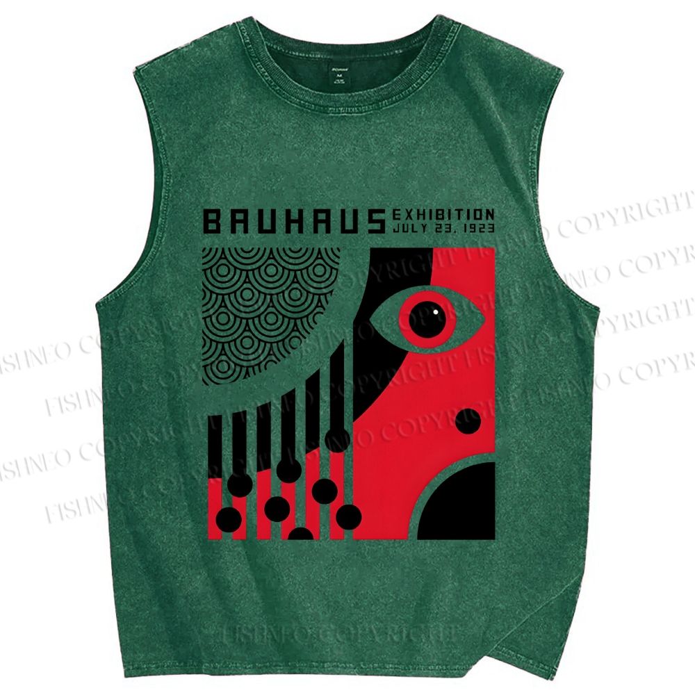 Unisex Bauhaus Eye Design Printed Washed Tank Top