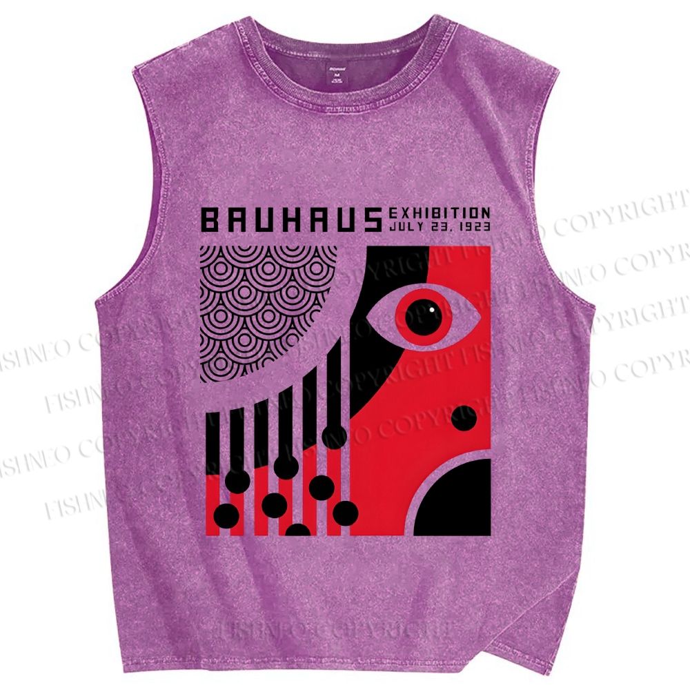 Unisex Bauhaus Eye Design Printed Washed Tank Top