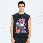 Unisex Silly Frog in Forest Printed Washed Tank Top
