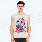 Unisex Silly Frog in Forest Printed Washed Tank Top