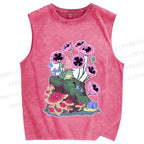 Unisex Silly Frog in Forest Printed Washed Tank Top