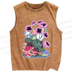 Unisex Silly Frog in Forest Printed Washed Tank Top