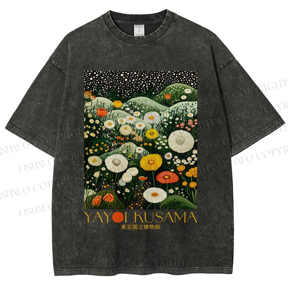 Unisex Yayoi Kusama Flowers in the Valley Printed Washed Tee