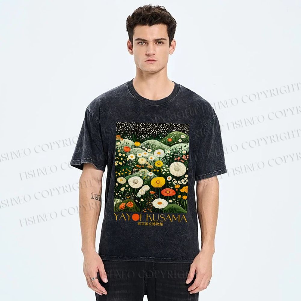 Unisex Yayoi Kusama Flowers in the Valley Printed Washed Tee