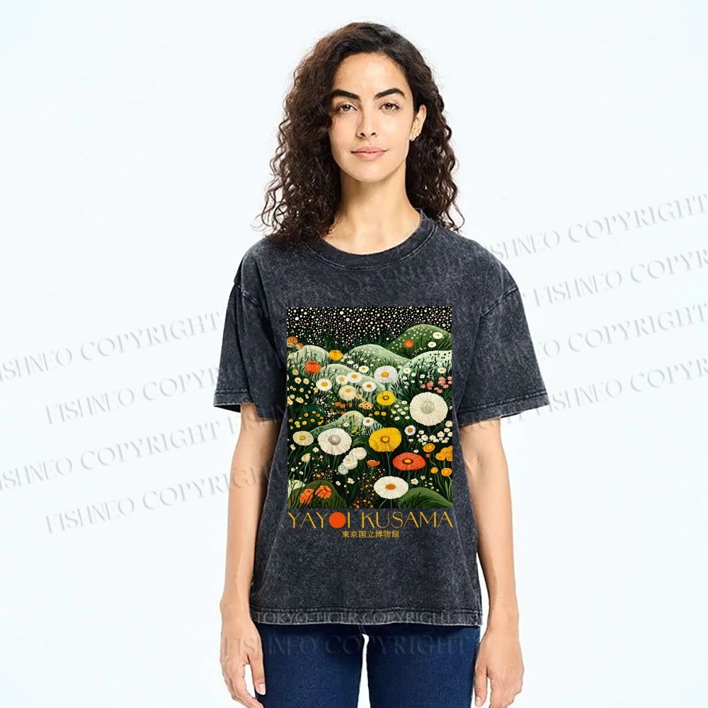 Unisex Yayoi Kusama Flowers in the Valley Printed Washed Tee