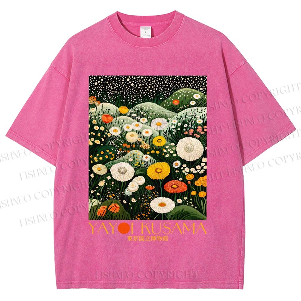 Unisex Yayoi Kusama Flowers in the Valley Printed Washed Tee