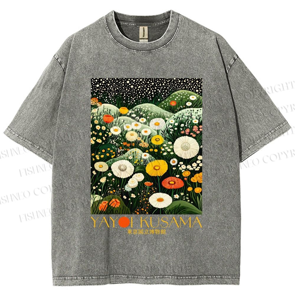 Unisex Yayoi Kusama Flowers in the Valley Printed Washed Tee