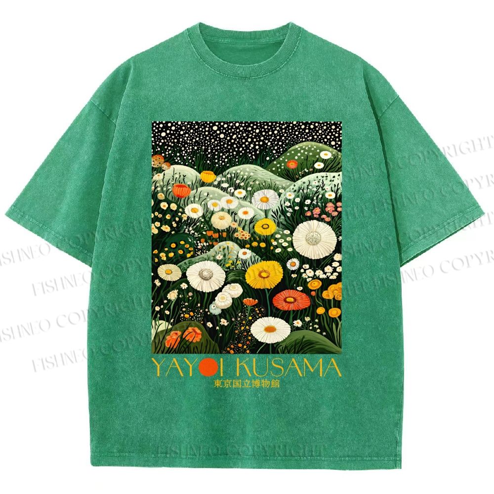 Unisex Yayoi Kusama Flowers in the Valley Printed Washed Tee