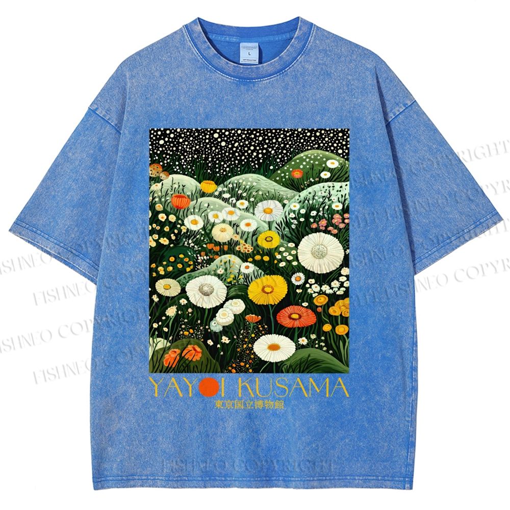 Unisex Yayoi Kusama Flowers in the Valley Printed Washed Tee