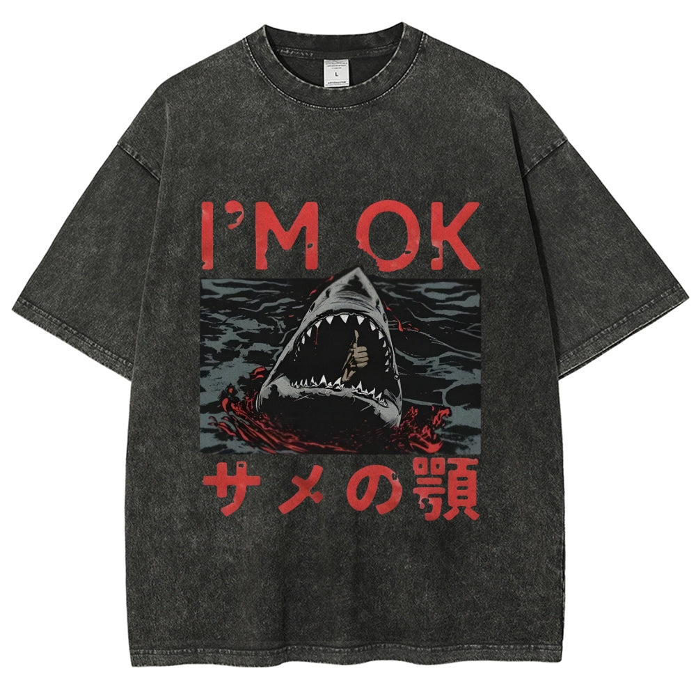 Im OK Huge Angry Shark Vintage Washed T-shirt