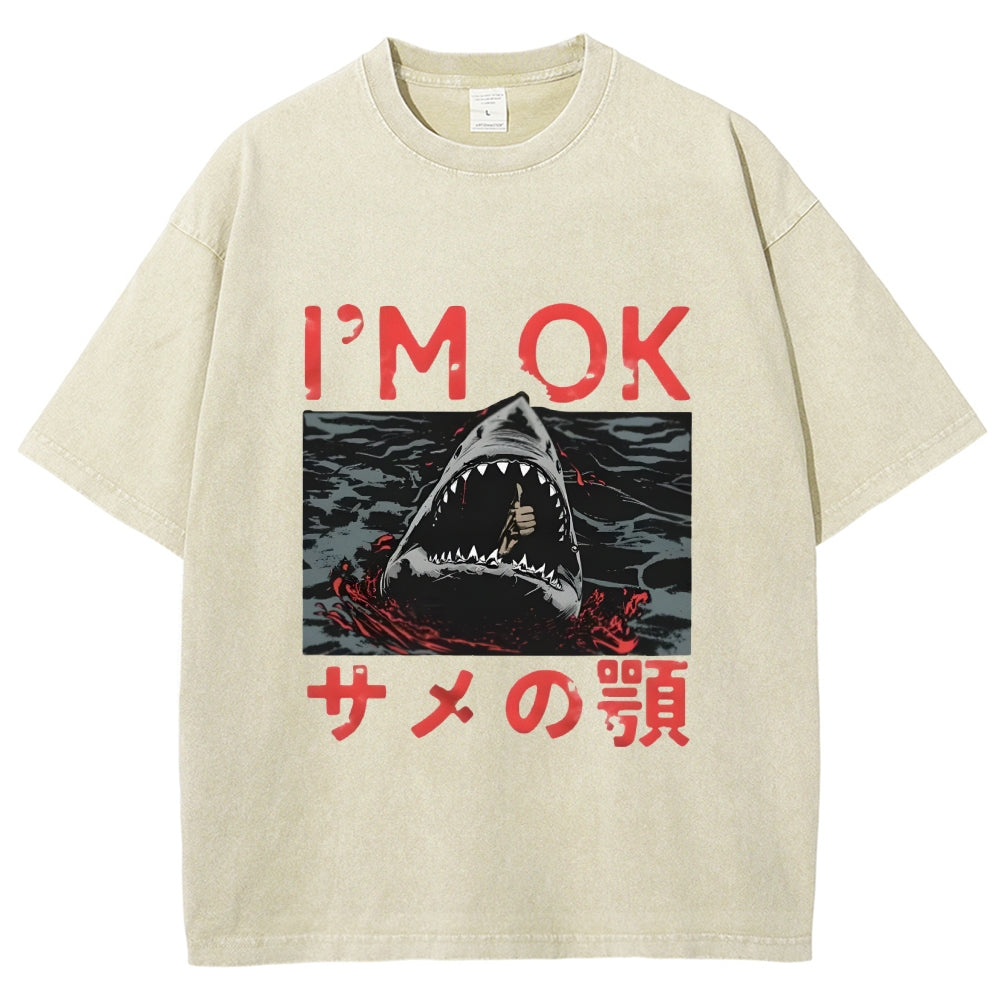 Im OK Huge Angry Shark Vintage Washed T-shirt