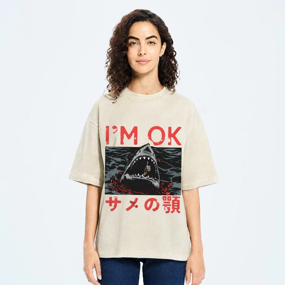 Im OK Huge Angry Shark Vintage Washed T-shirt