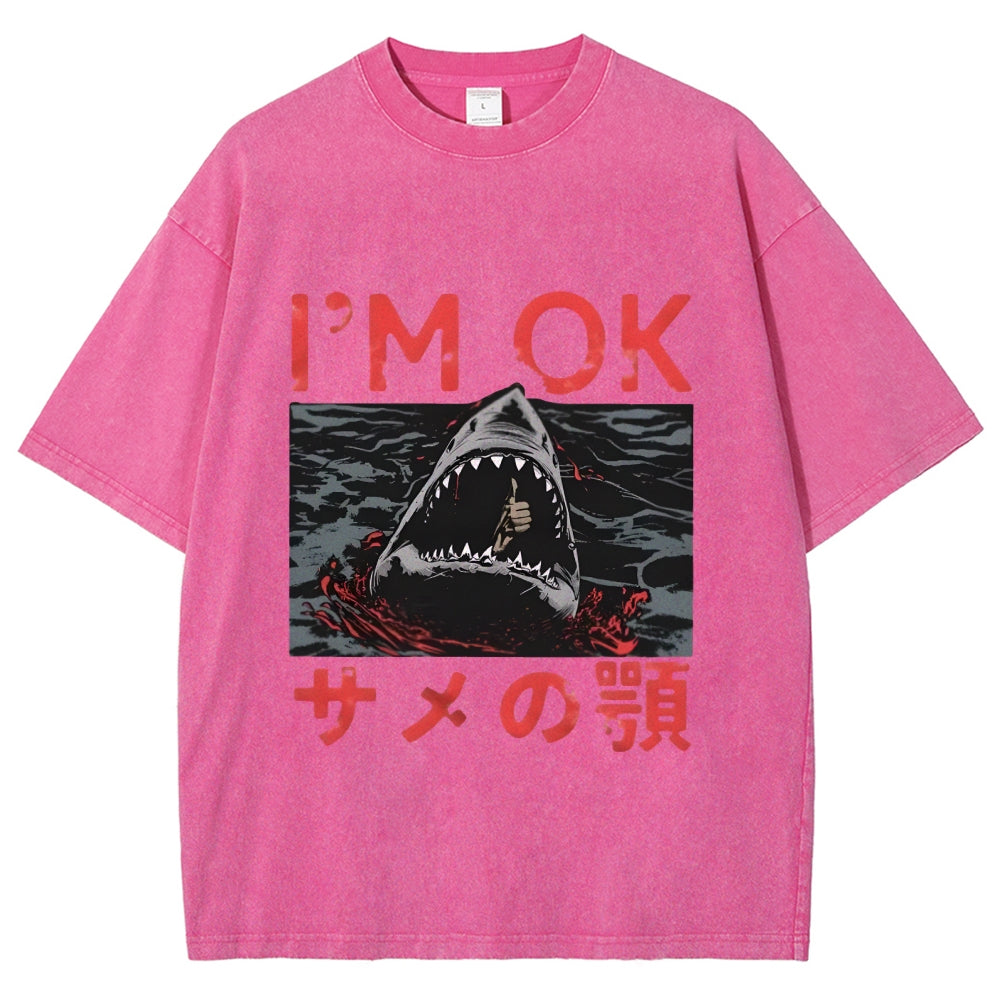 Im OK Huge Angry Shark Vintage Washed T-shirt