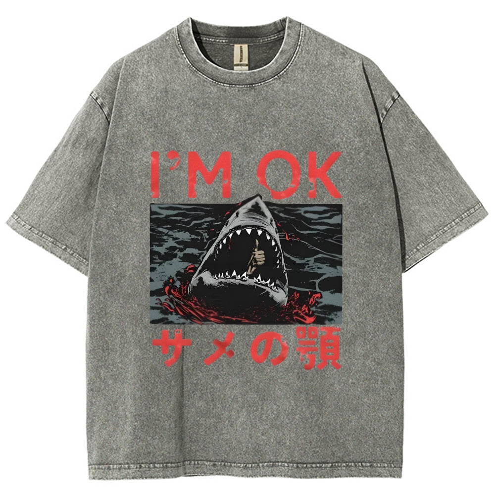 Im OK Huge Angry Shark Vintage Washed T-shirt