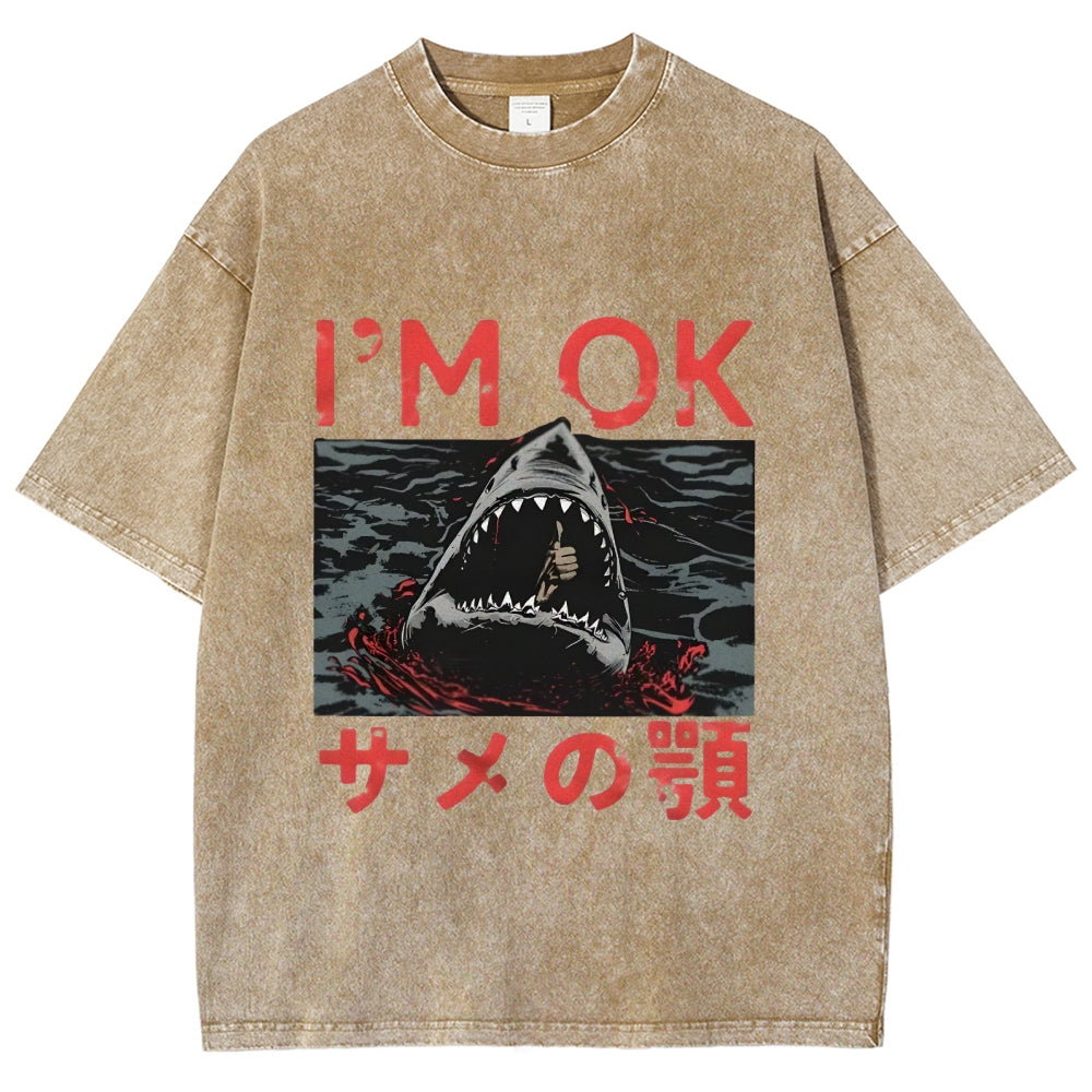 Im OK Huge Angry Shark Vintage Washed T-shirt