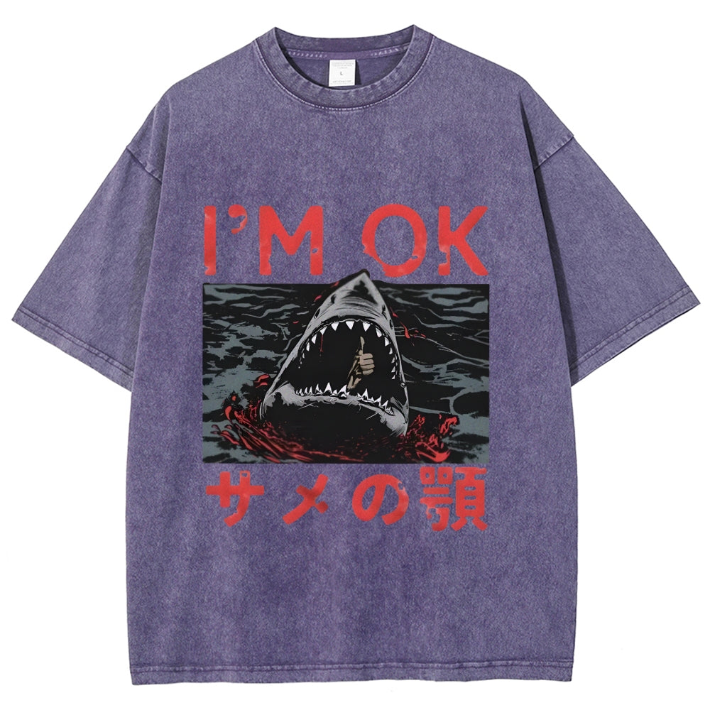 Im OK Huge Angry Shark Vintage Washed T-shirt