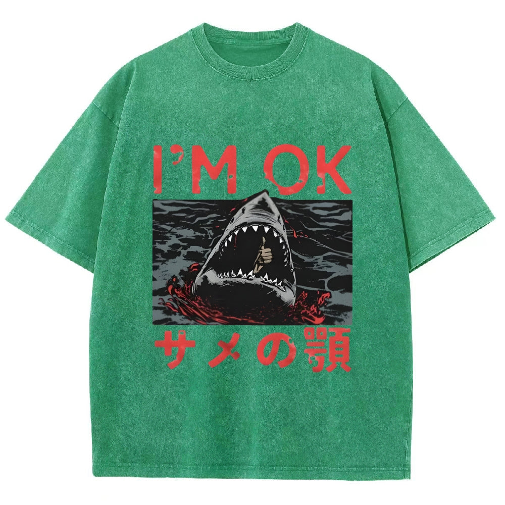 Im OK Huge Angry Shark Vintage Washed T-shirt