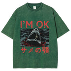 Im OK Huge Angry Shark Vintage Washed T-shirt