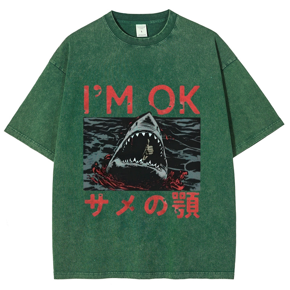 Im OK Huge Angry Shark Vintage Washed T-shirt