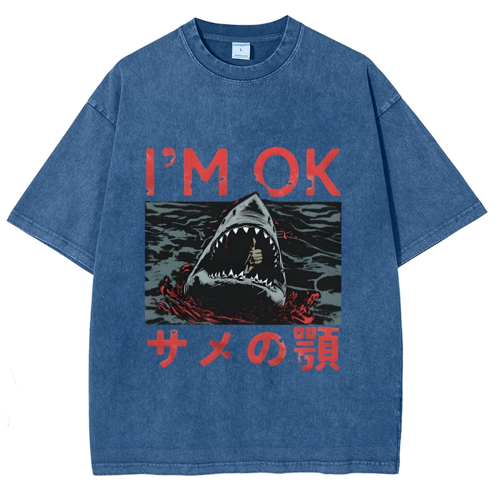 Im OK Huge Angry Shark Vintage Washed T-shirt