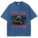 Im OK Huge Angry Shark Vintage Washed T-shirt