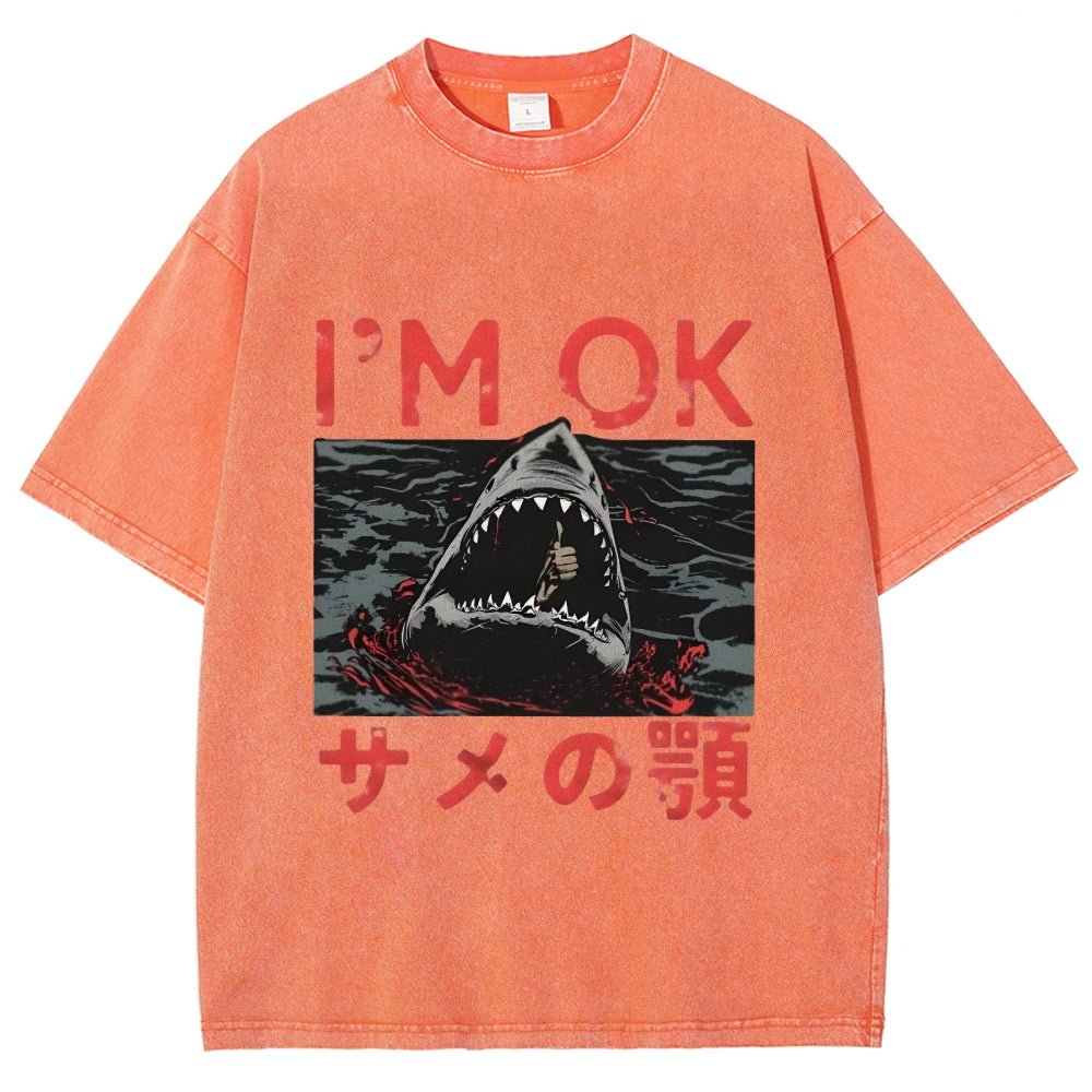 Im OK Huge Angry Shark Vintage Washed T-shirt