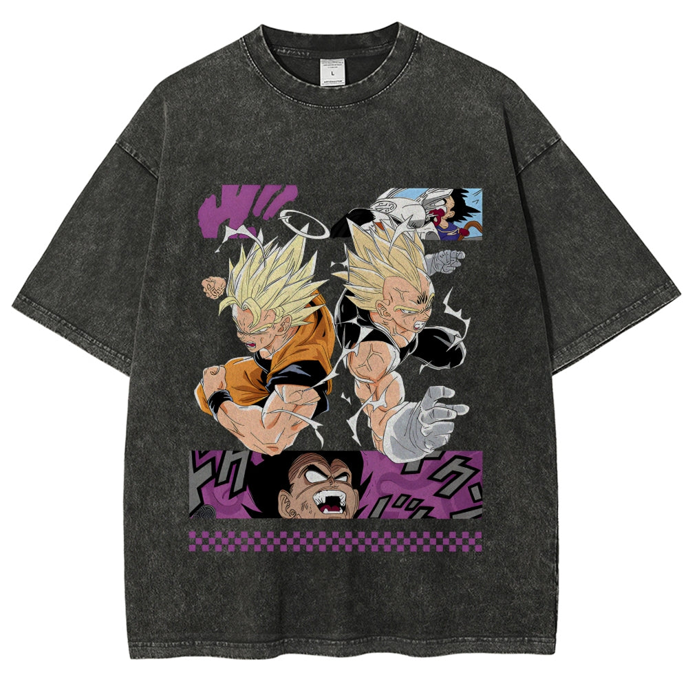 Unisex Dragon Ball Goku Vegeta Printed Washed Tee