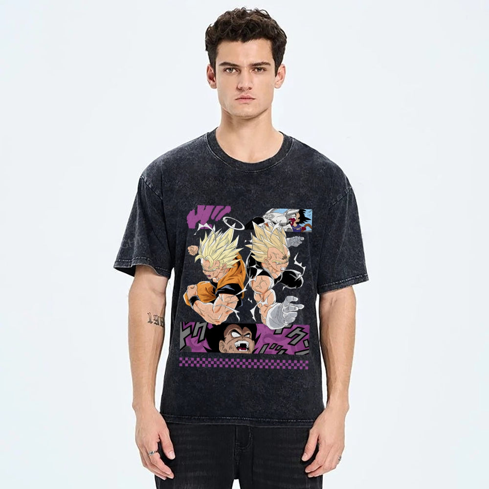 Unisex Dragon Ball Goku Vegeta Printed Washed Tee