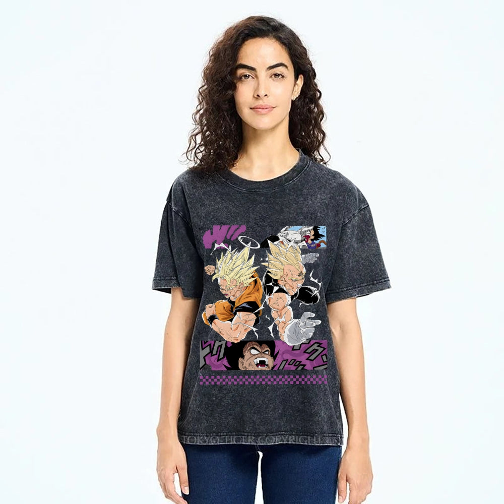 Unisex Dragon Ball Goku Vegeta Printed Washed Tee