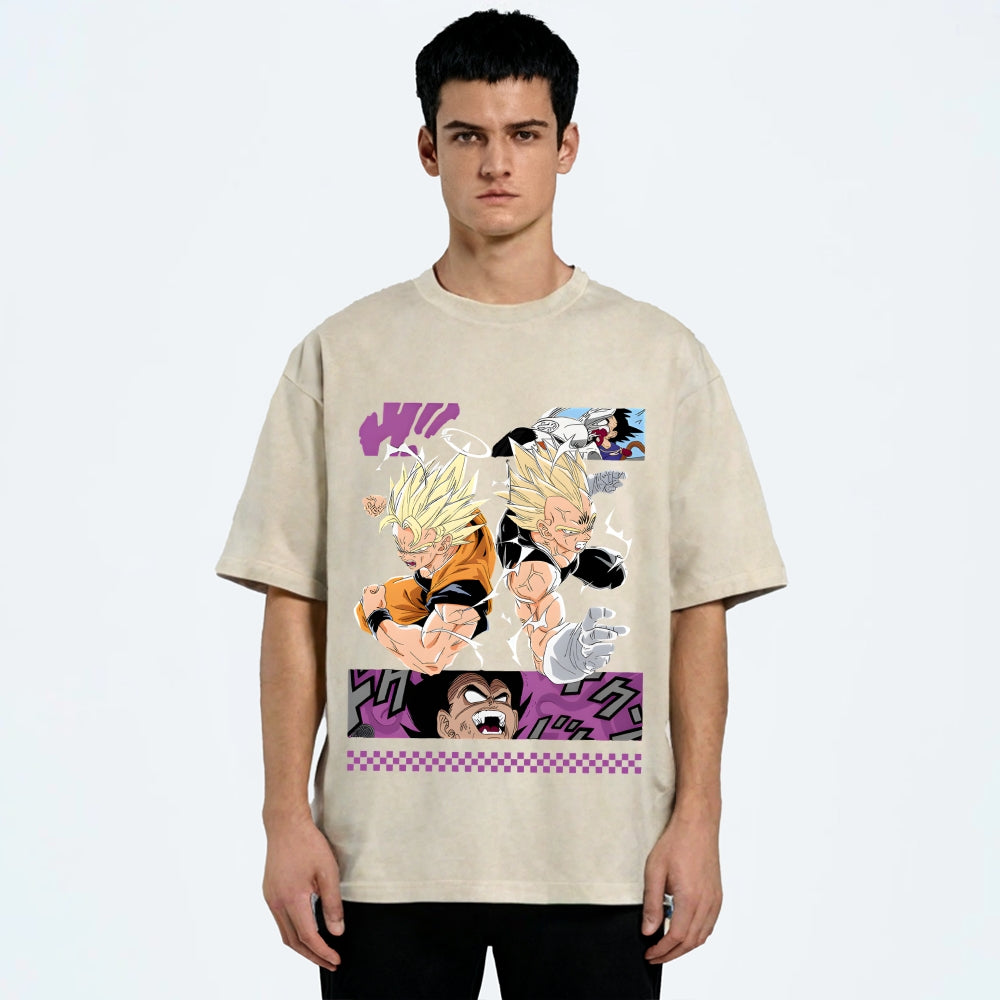 Unisex Dragon Ball Goku Vegeta Printed Washed Tee
