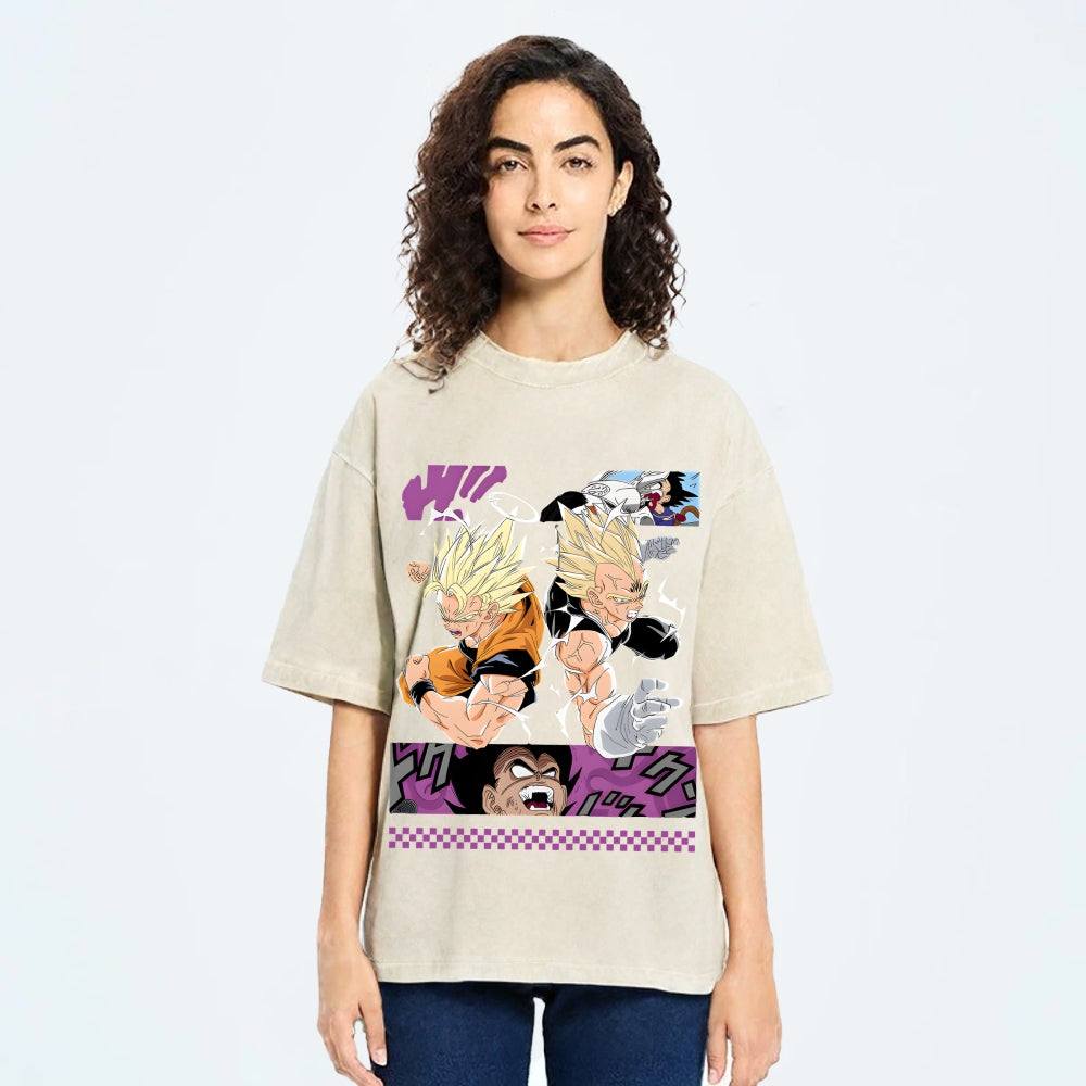 Unisex Dragon Ball Goku Vegeta Printed Washed Tee