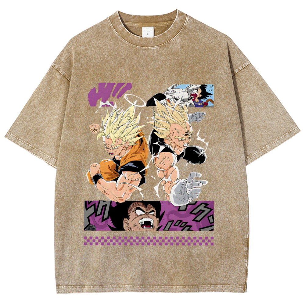 Unisex Dragon Ball Goku Vegeta Printed Washed Tee