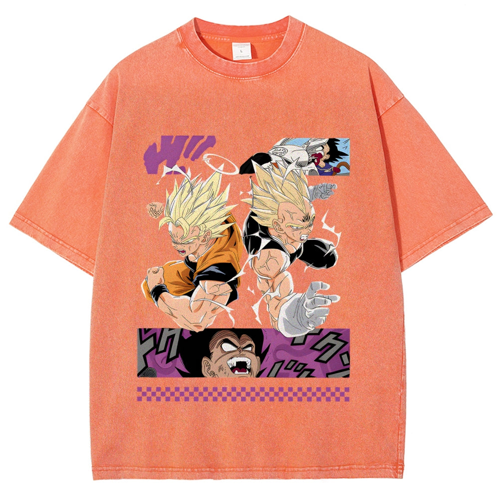 Unisex Dragon Ball Goku Vegeta Printed Washed Tee