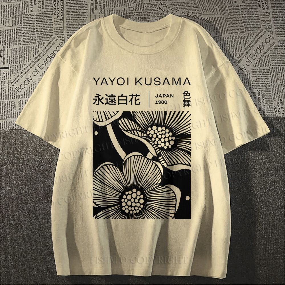 Unisex Classic Cotton Yayoi Kusama Black Flower Printed T-shirt