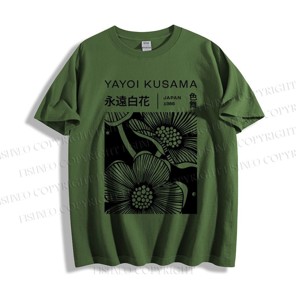 Unisex Classic Cotton Yayoi Kusama Black Flower Printed T-shirt