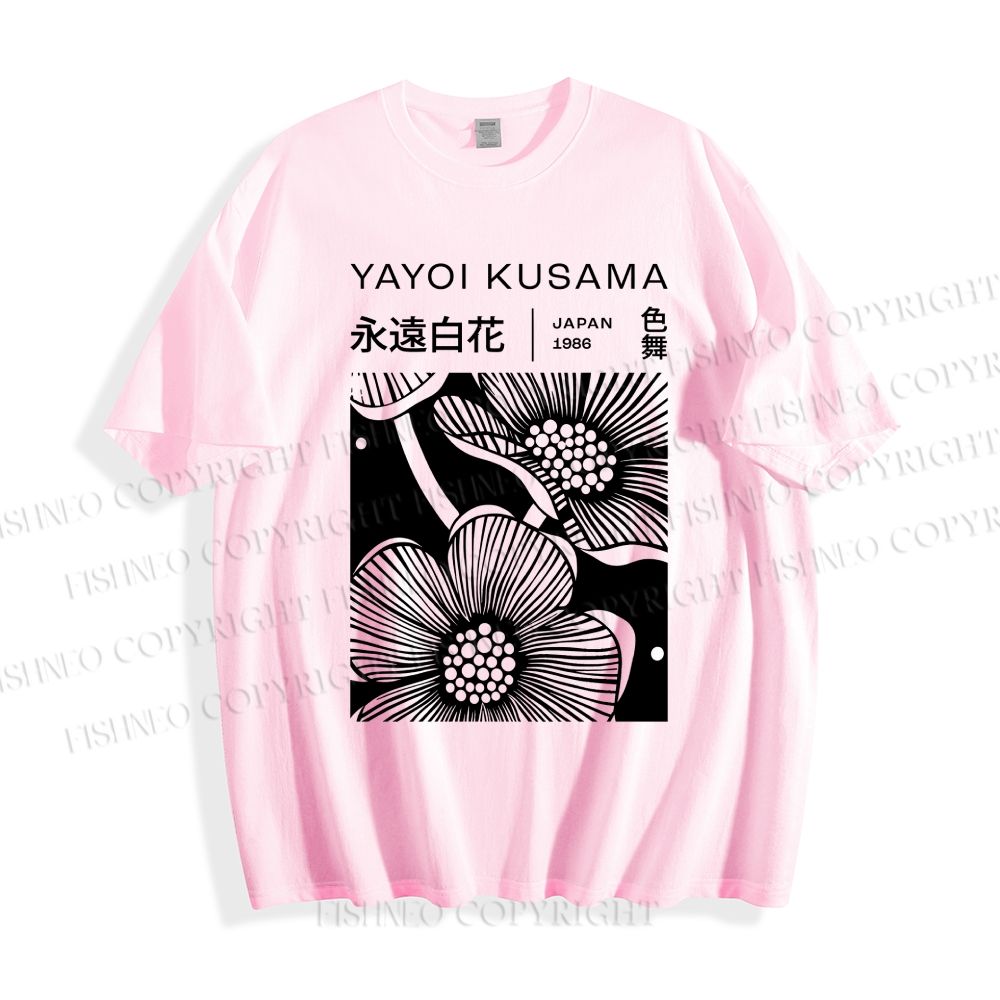 Unisex Classic Cotton Yayoi Kusama Black Flower Printed T-shirt