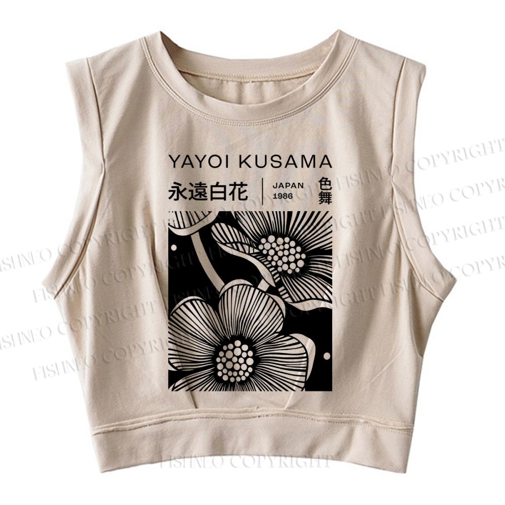 Yayoi Kusama Black Flower Sleeveless Crop Tops
