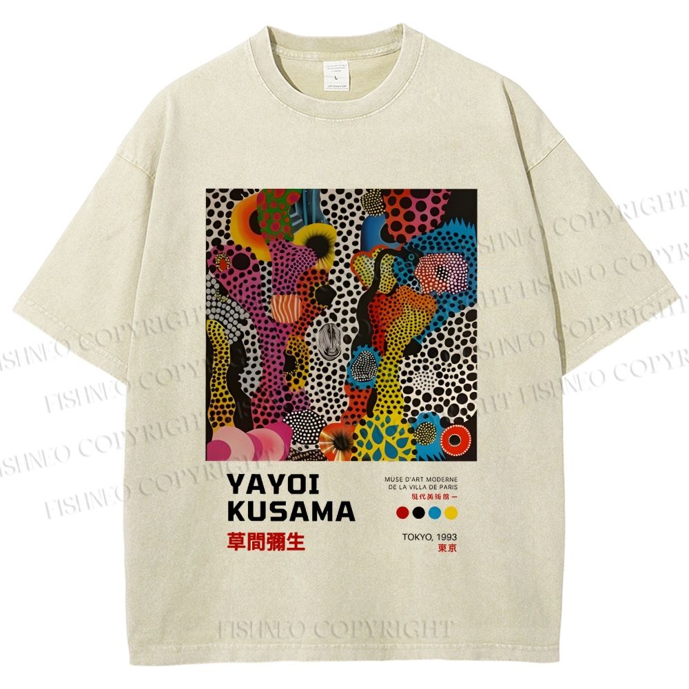 Unisex Japanese Yayoi Kusama Art Printed Washed Tee